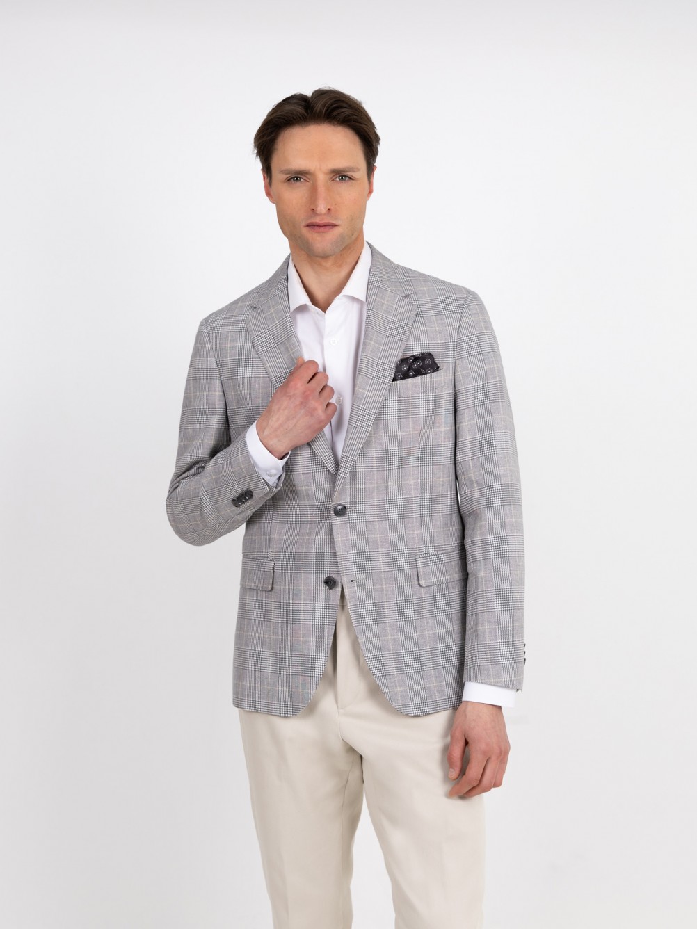 Check linen and cotton blazer