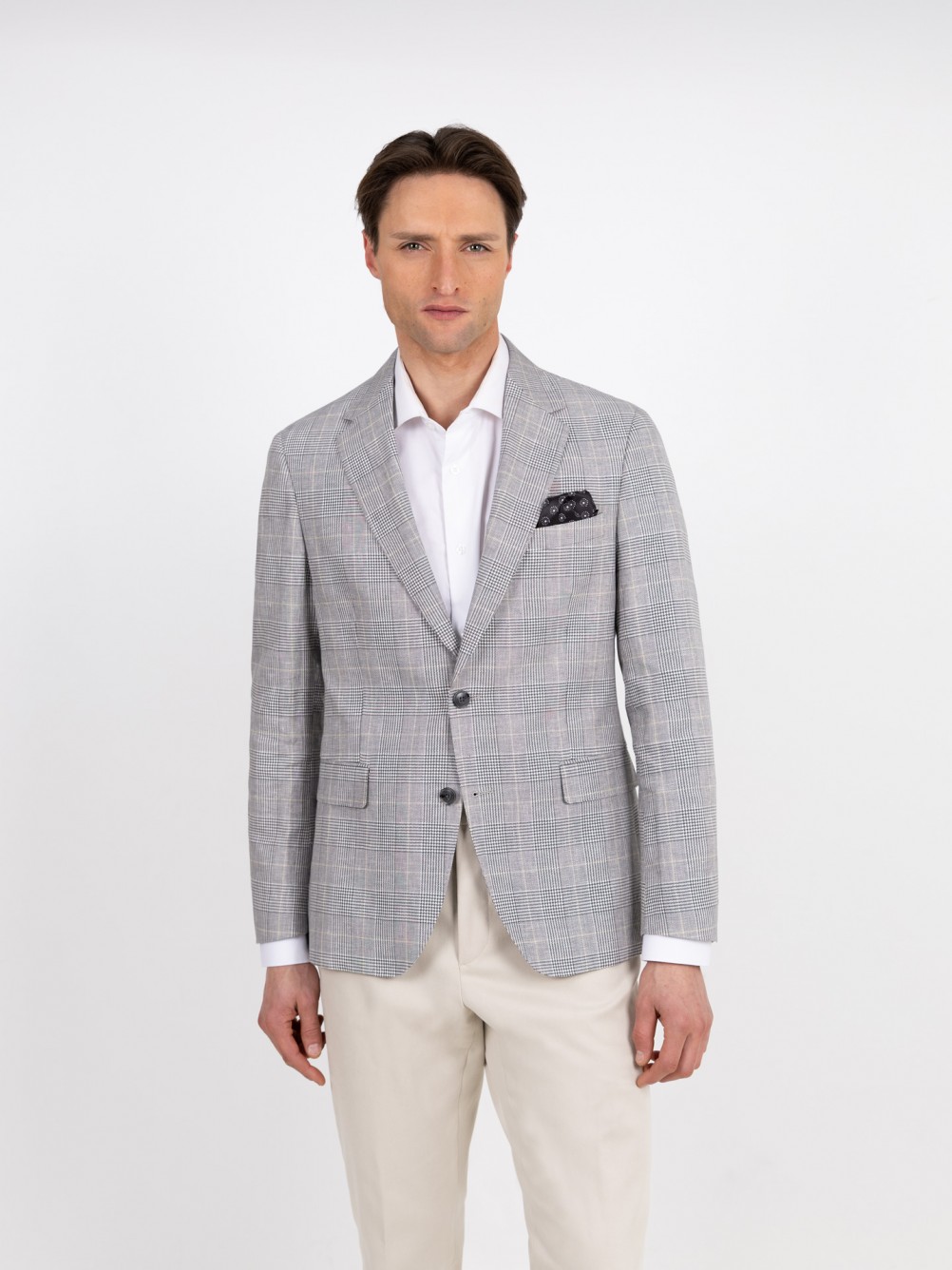 Check linen and cotton blazer