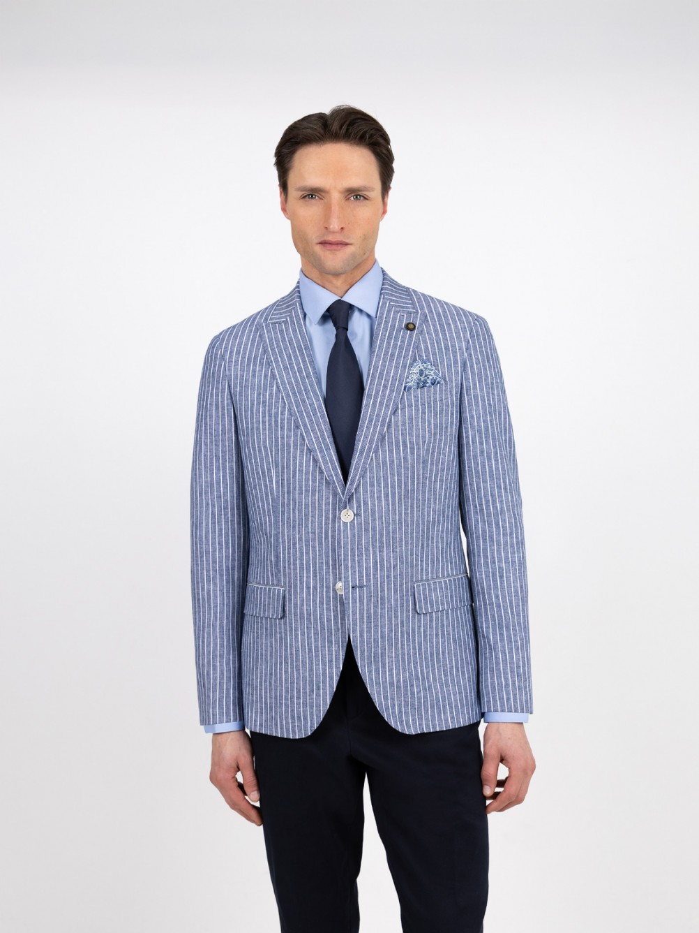 Blazer de risca em linho e algod�o