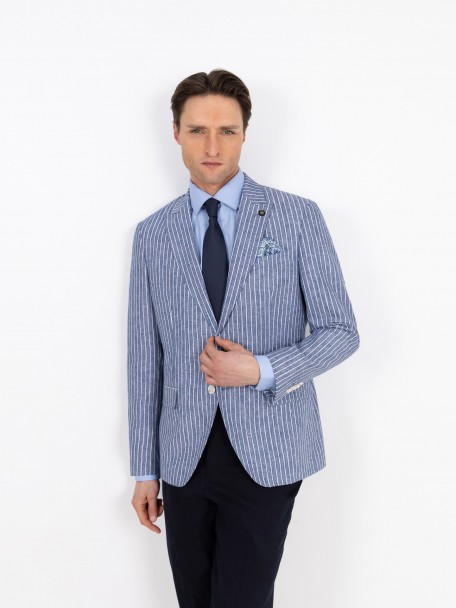 Blazer de risca em linho e algod�o
