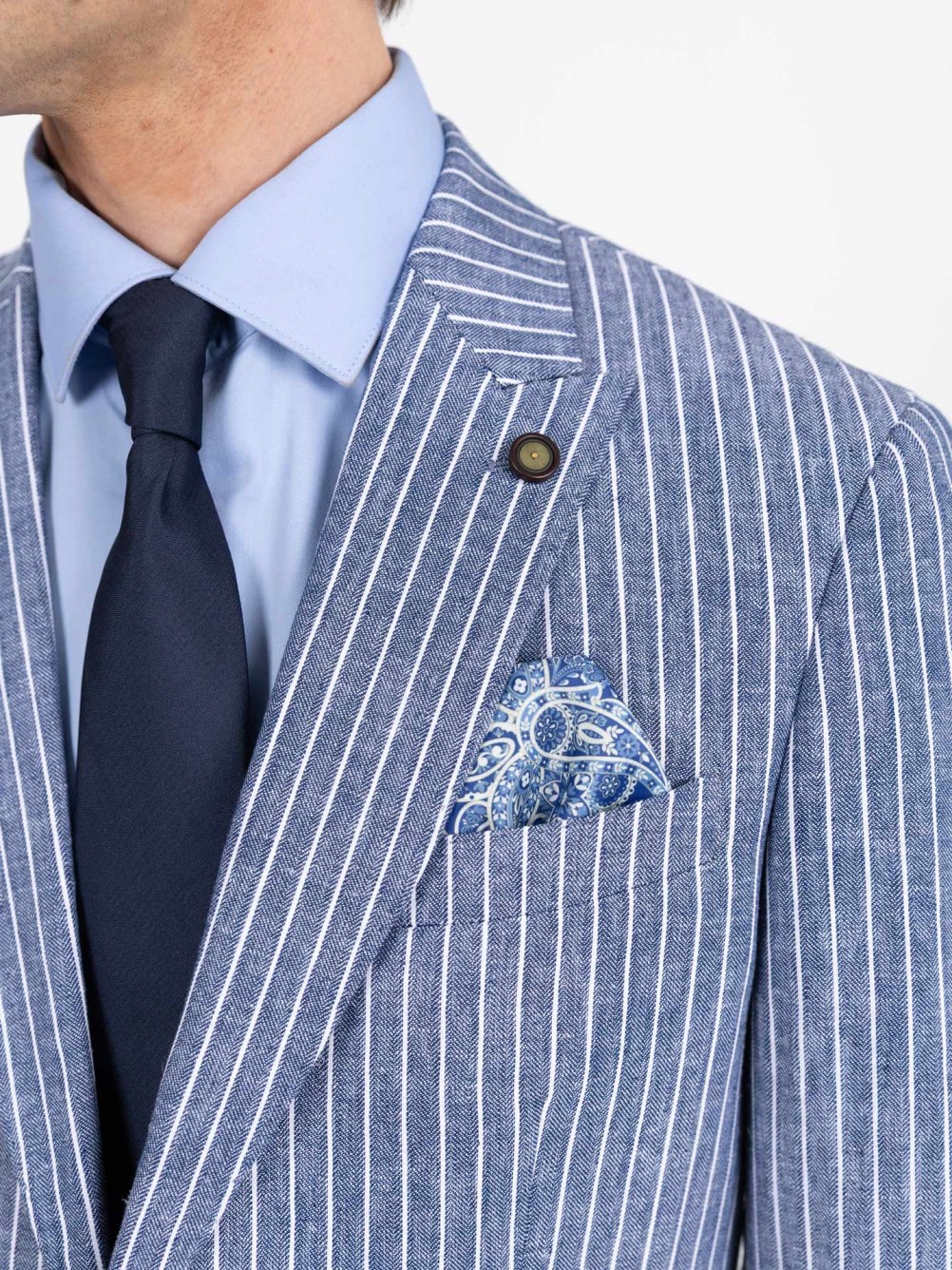Blazer de risca em linho e algod�o