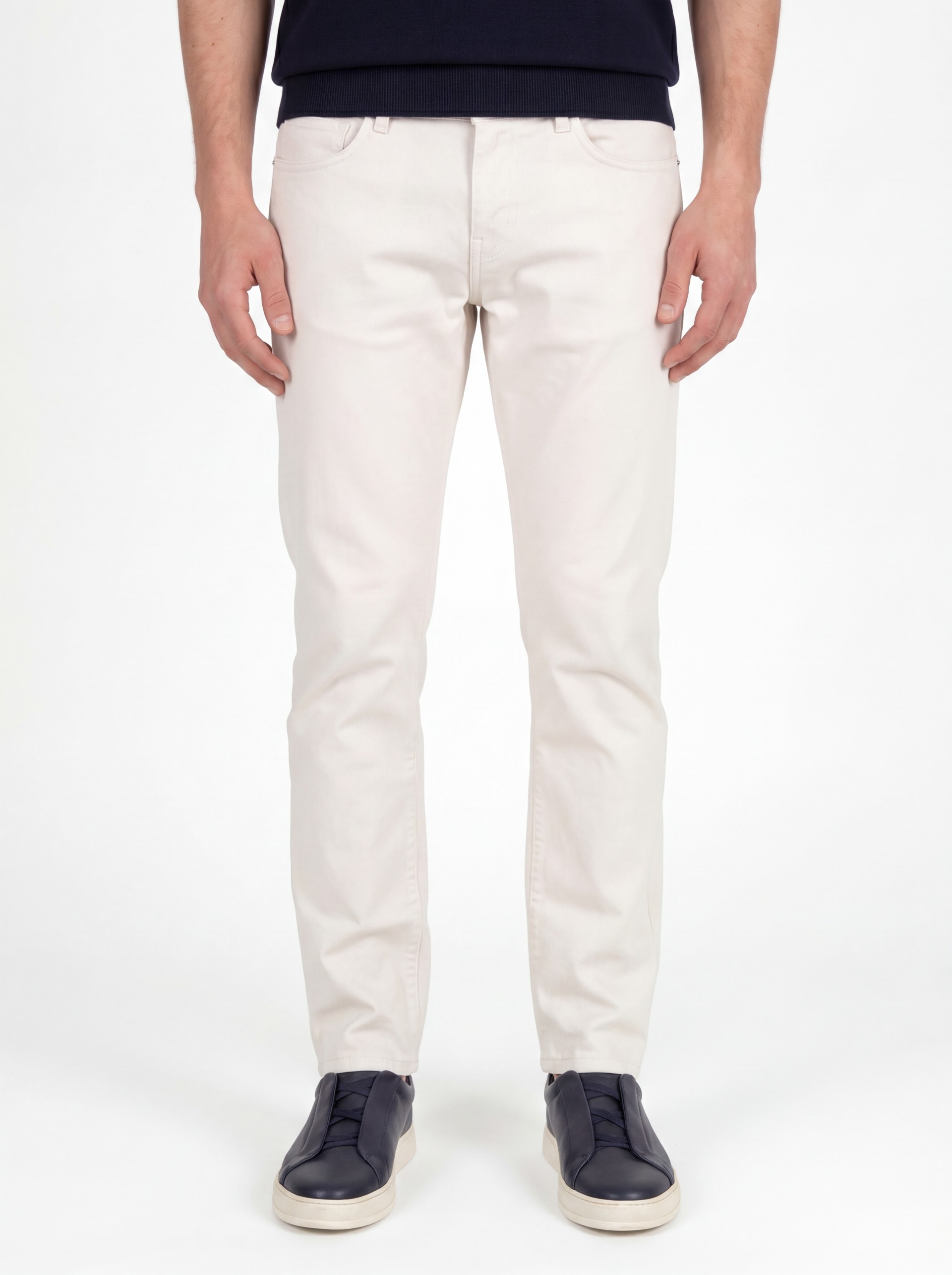Regular fit structured cotton trousers