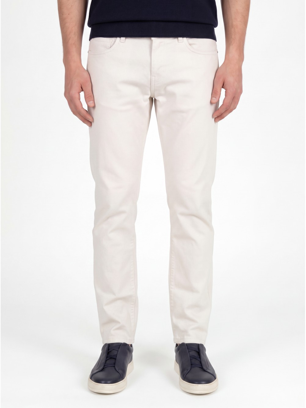 Regular fit structured cotton trousers