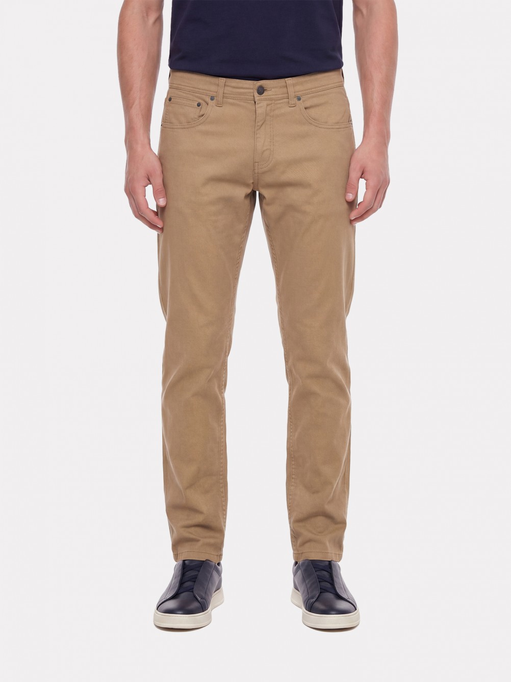 Regular fit structured cotton trousers