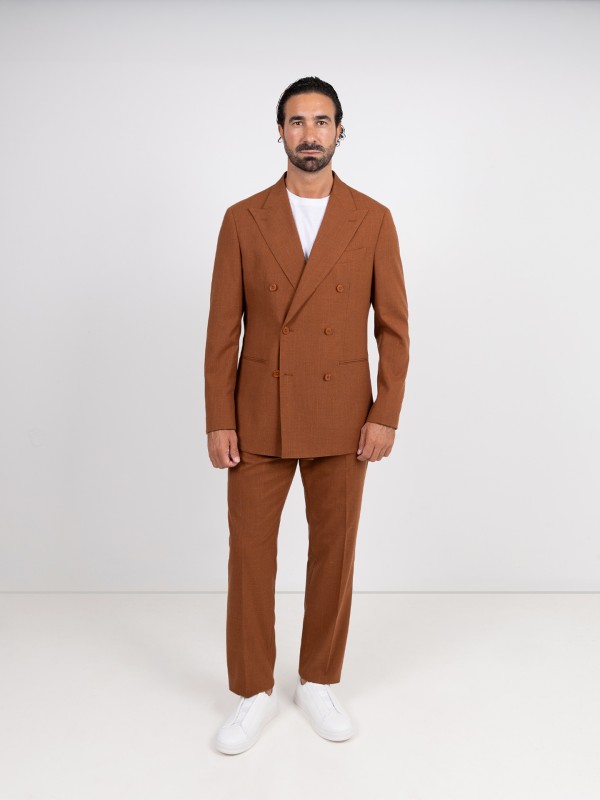Regular fit double-breasted linen-blend suit