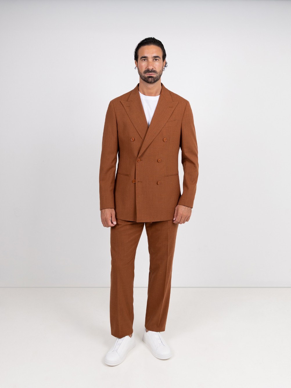 Traje liso cruzado con lino regular fit