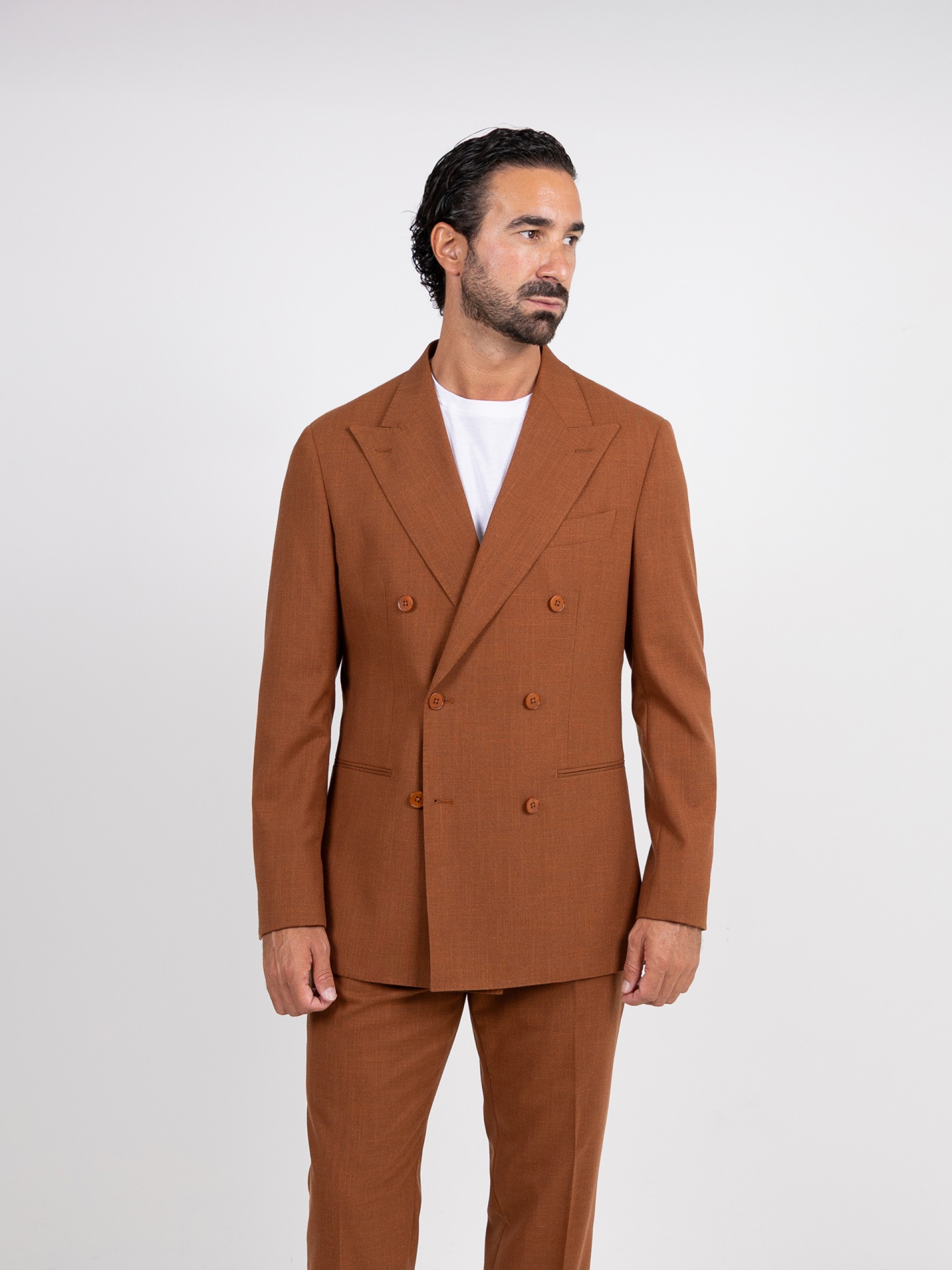 Regular fit double-breasted linen-blend suit
