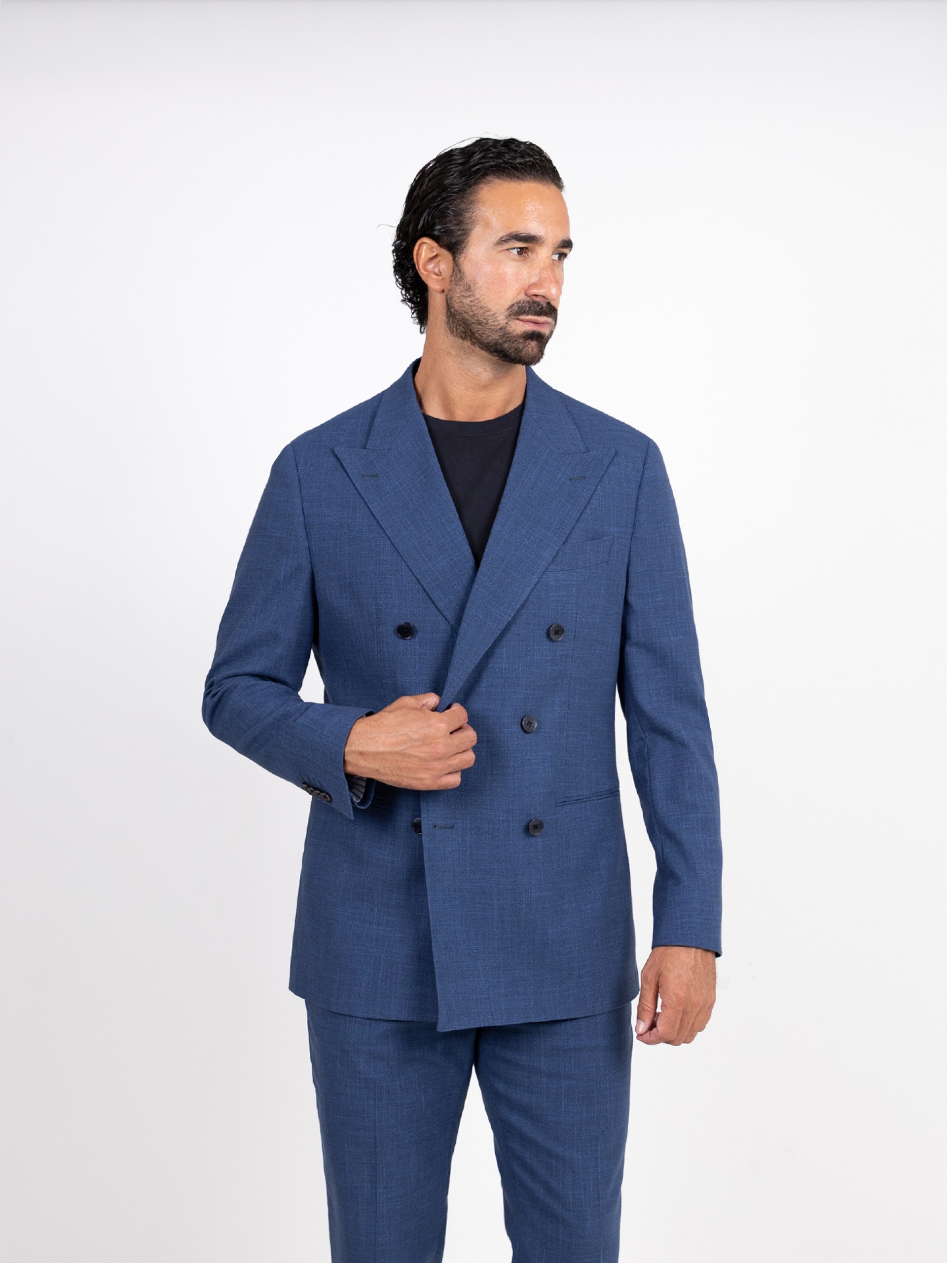 Traje liso cruzado con lino regular fit