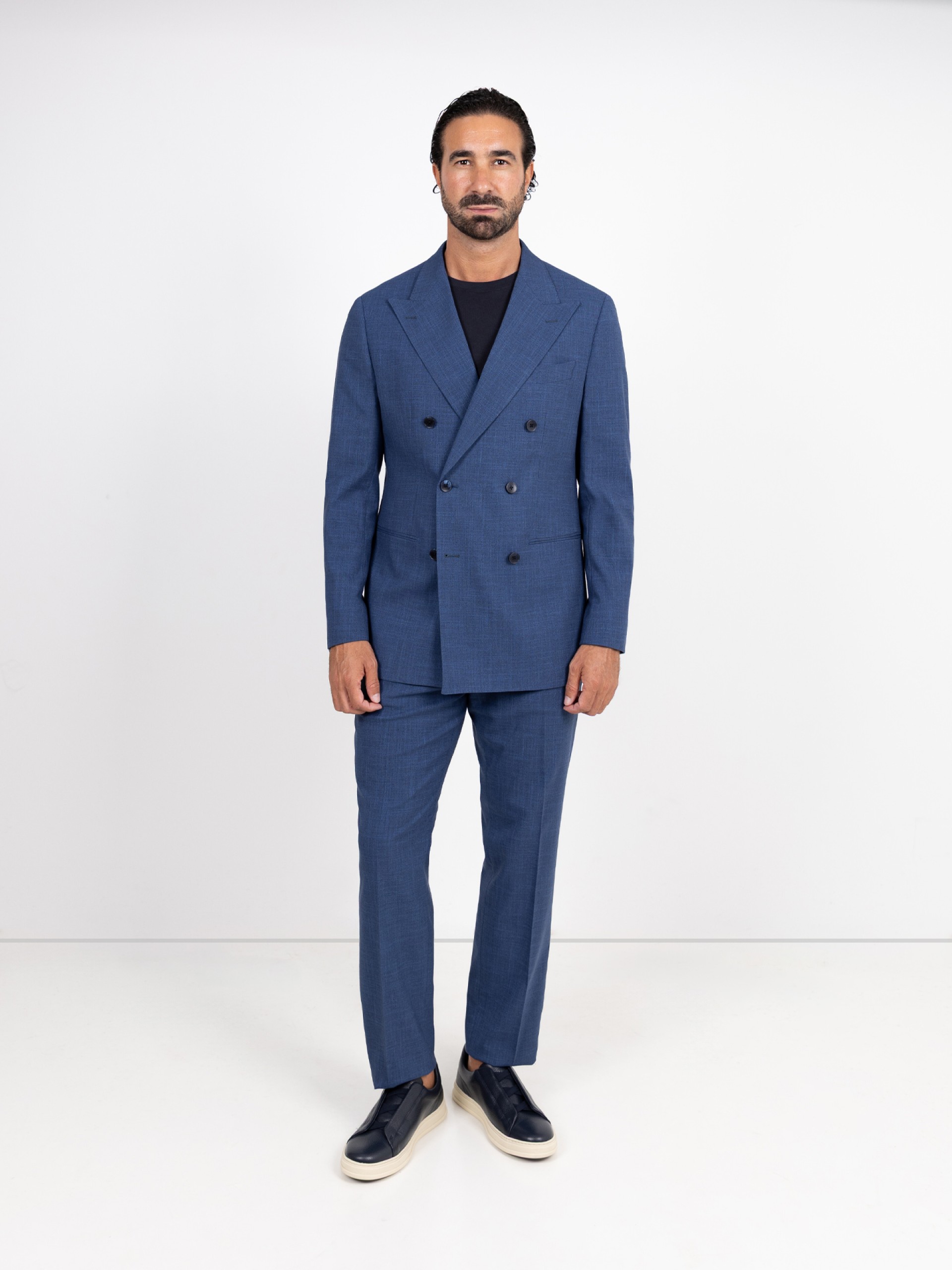 Traje liso cruzado con lino regular fit