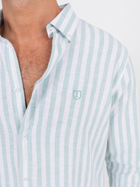 Camisa de linho e algodão padrão de risca Camisa de linho e algodão padrão de risca