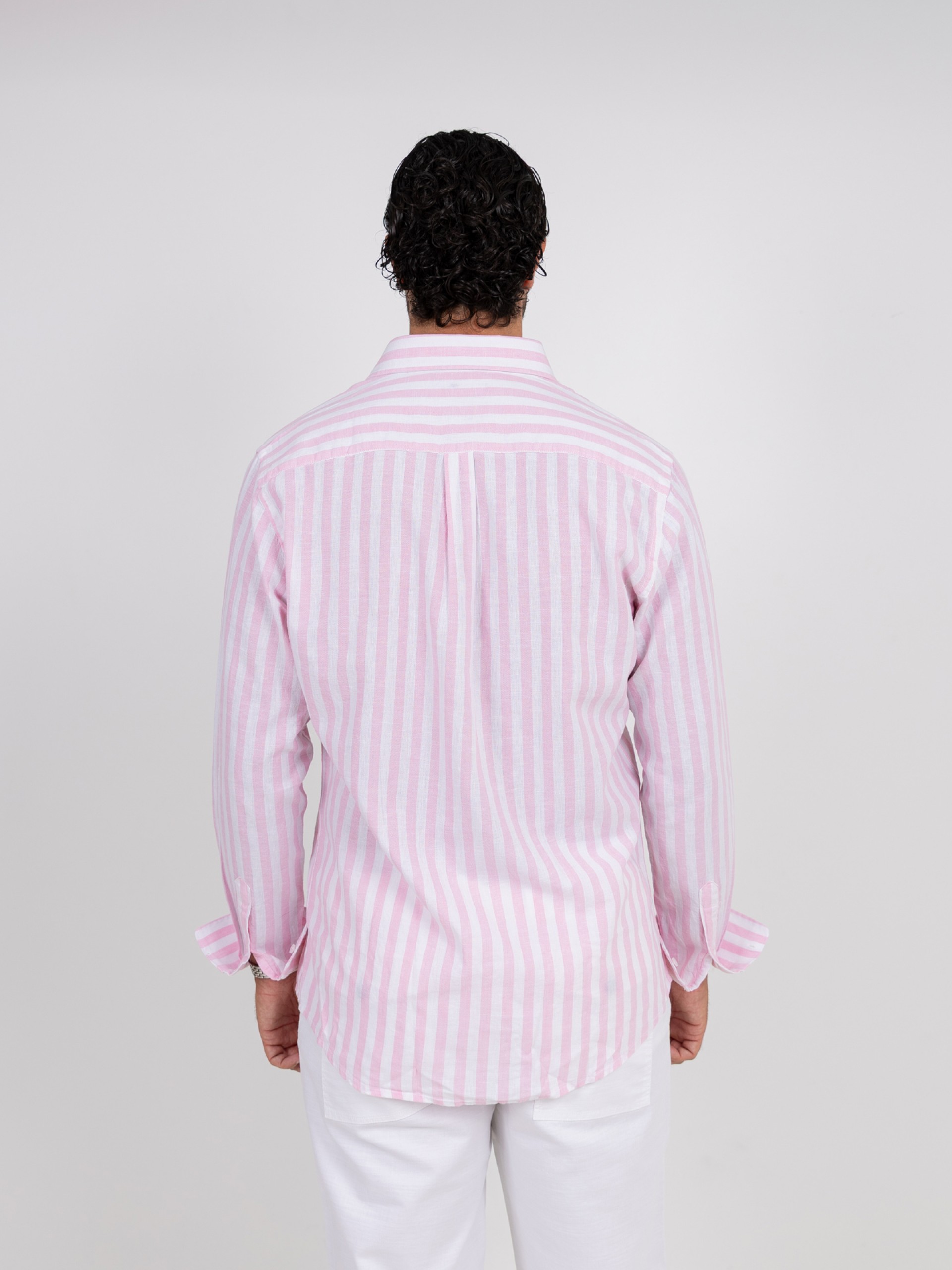 Camisa de linho e algodão padrão de risca