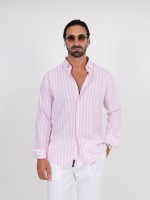 Camisa de linho e algodão padrão de risca Camisa de linho e algodão padrão de risca