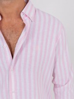 Camisa de linho e algodão padrão de risca Camisa de linho e algodão padrão de risca