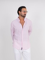 Camisa de linho e algodão padrão de risca Camisa de linho e algodão padrão de risca