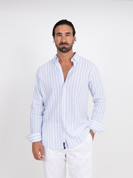 Camisa de lino y algod�n con patr�n de rayas
