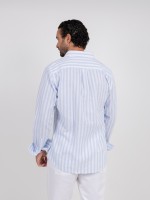 Camisa de linho e algodão padrão de risca Camisa de linho e algodão padrão de risca