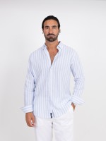 Camisa de linho e algodão padrão de risca Camisa de linho e algodão padrão de risca
