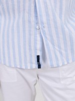 Camisa de linho e algodão padrão de risca Camisa de linho e algodão padrão de risca