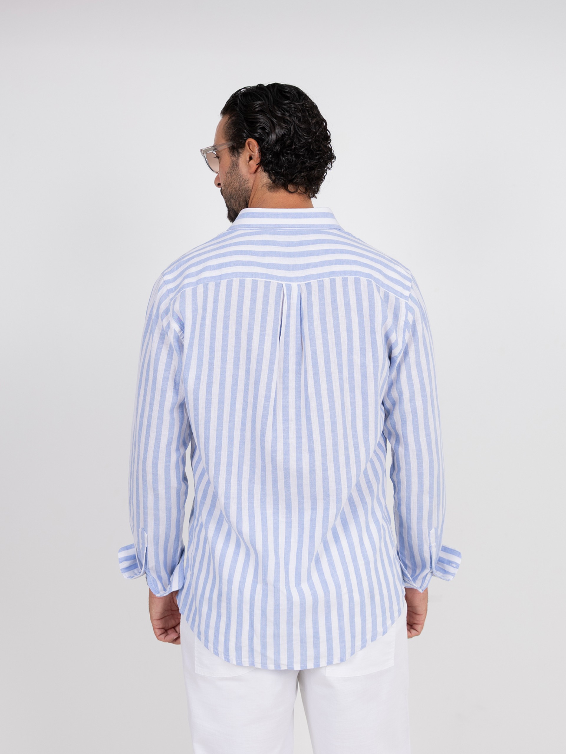 Camisa de linho e algodão padrão de risca