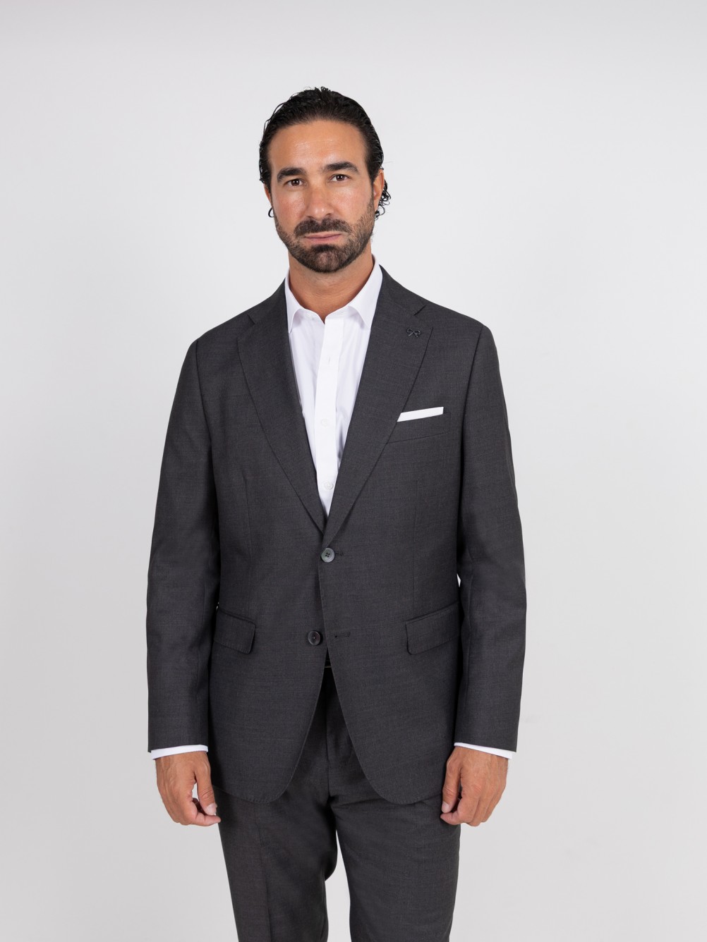 Fato liso regular fit com lã