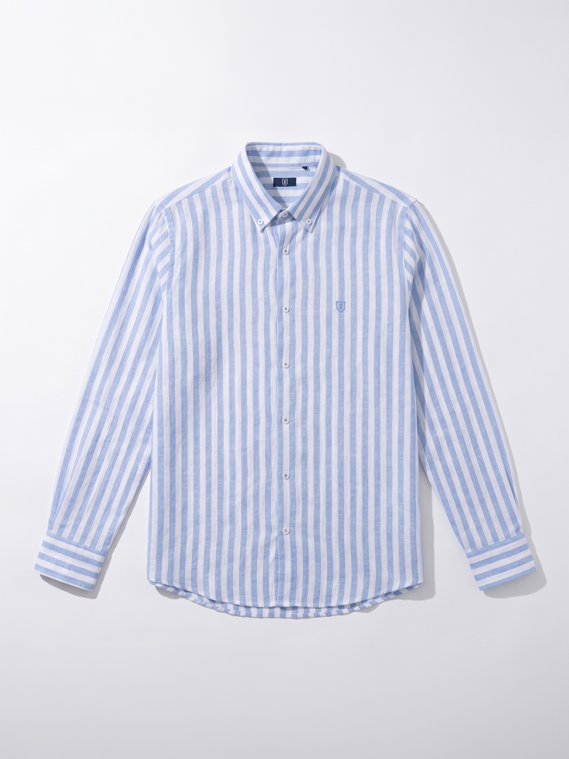 Camisa de linho e algodão padrão de risca