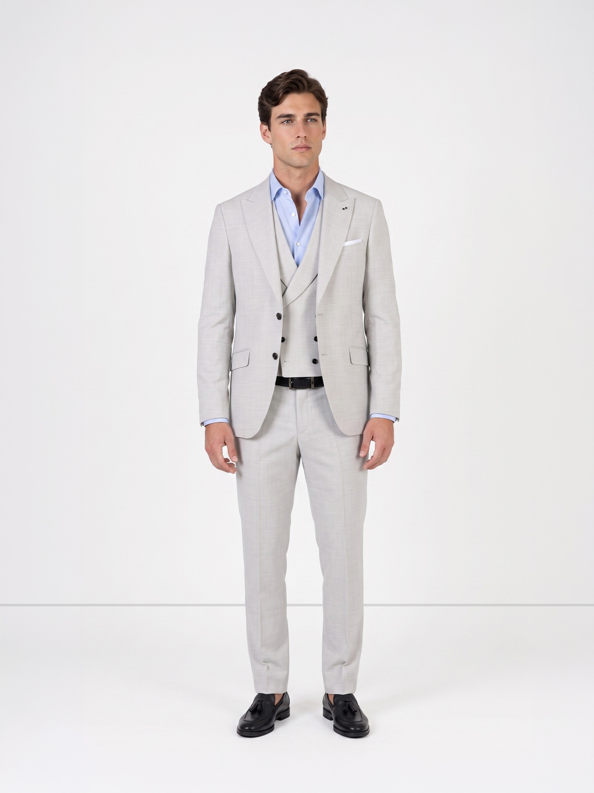 Fato liso slim fit com colete
