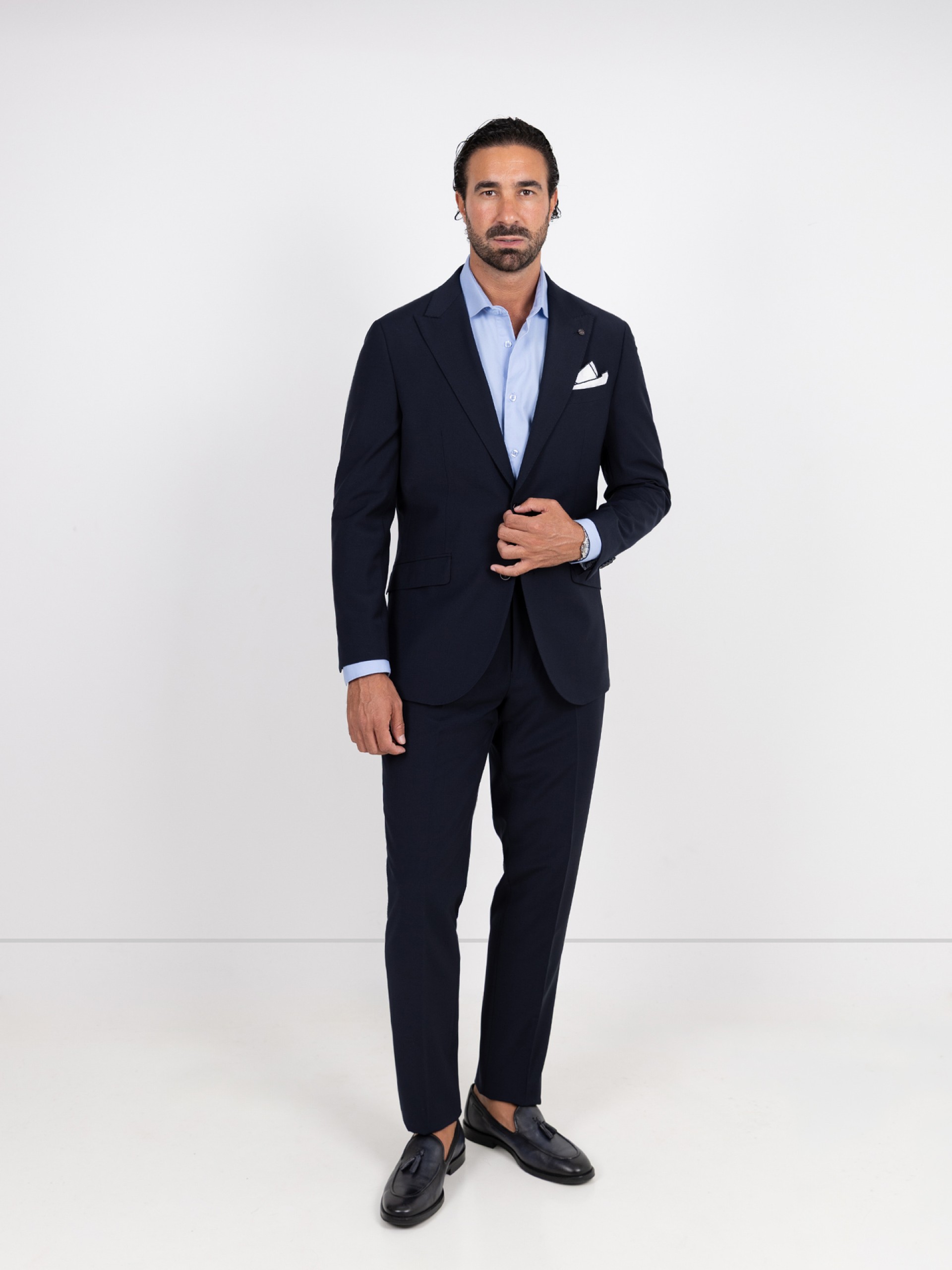 Fato liso slim fit com lã