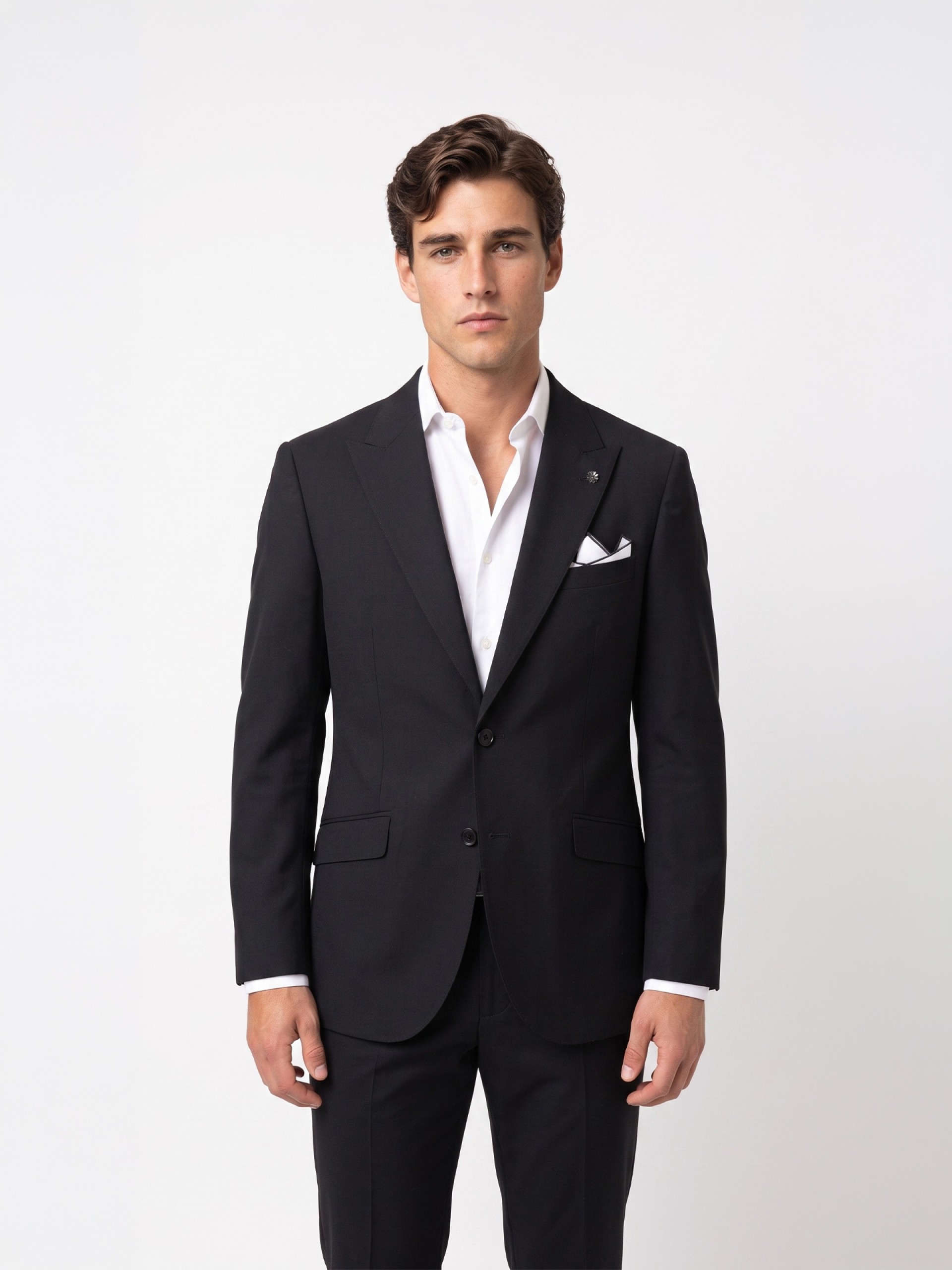 Fato liso slim fit com lã