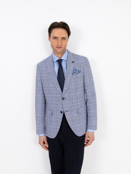 Blazer de padr�o xadrez com linho