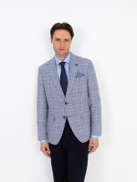 Blazer de padrão xadrez com linho Blazer de padrão xadrez com linho