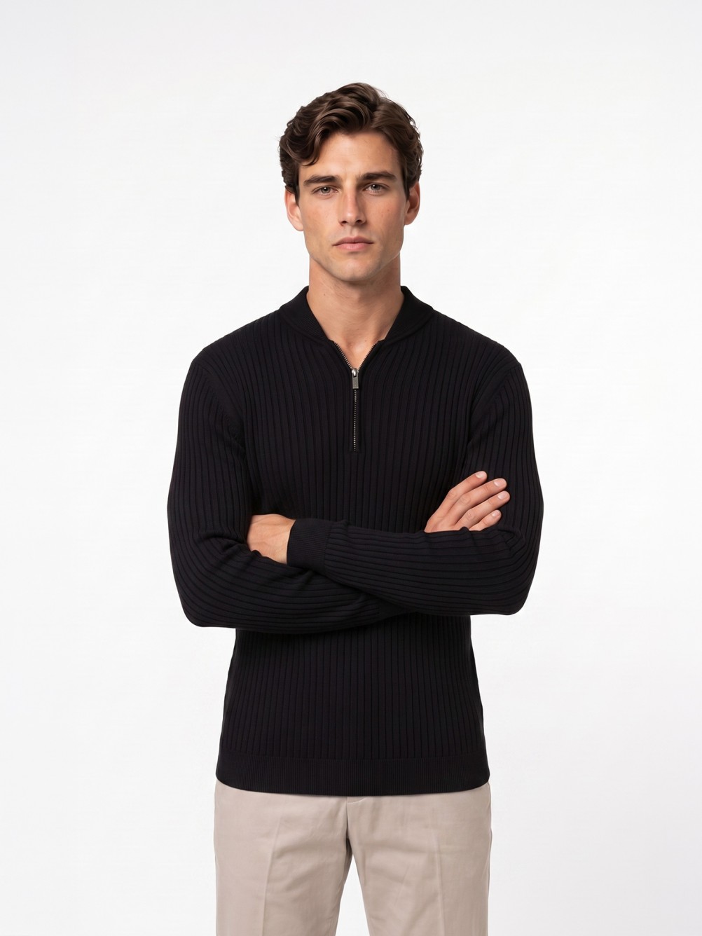 Camisola de malha meio fecho