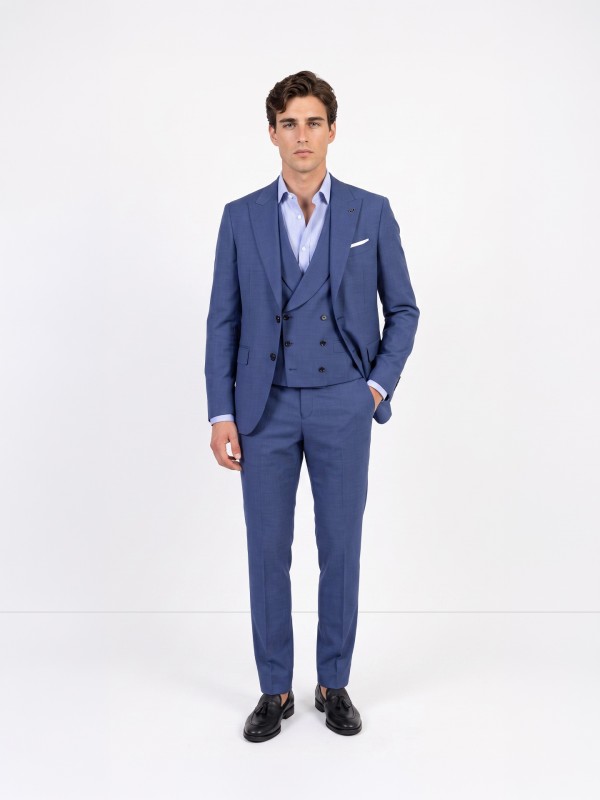 Fato liso slim fit com colete