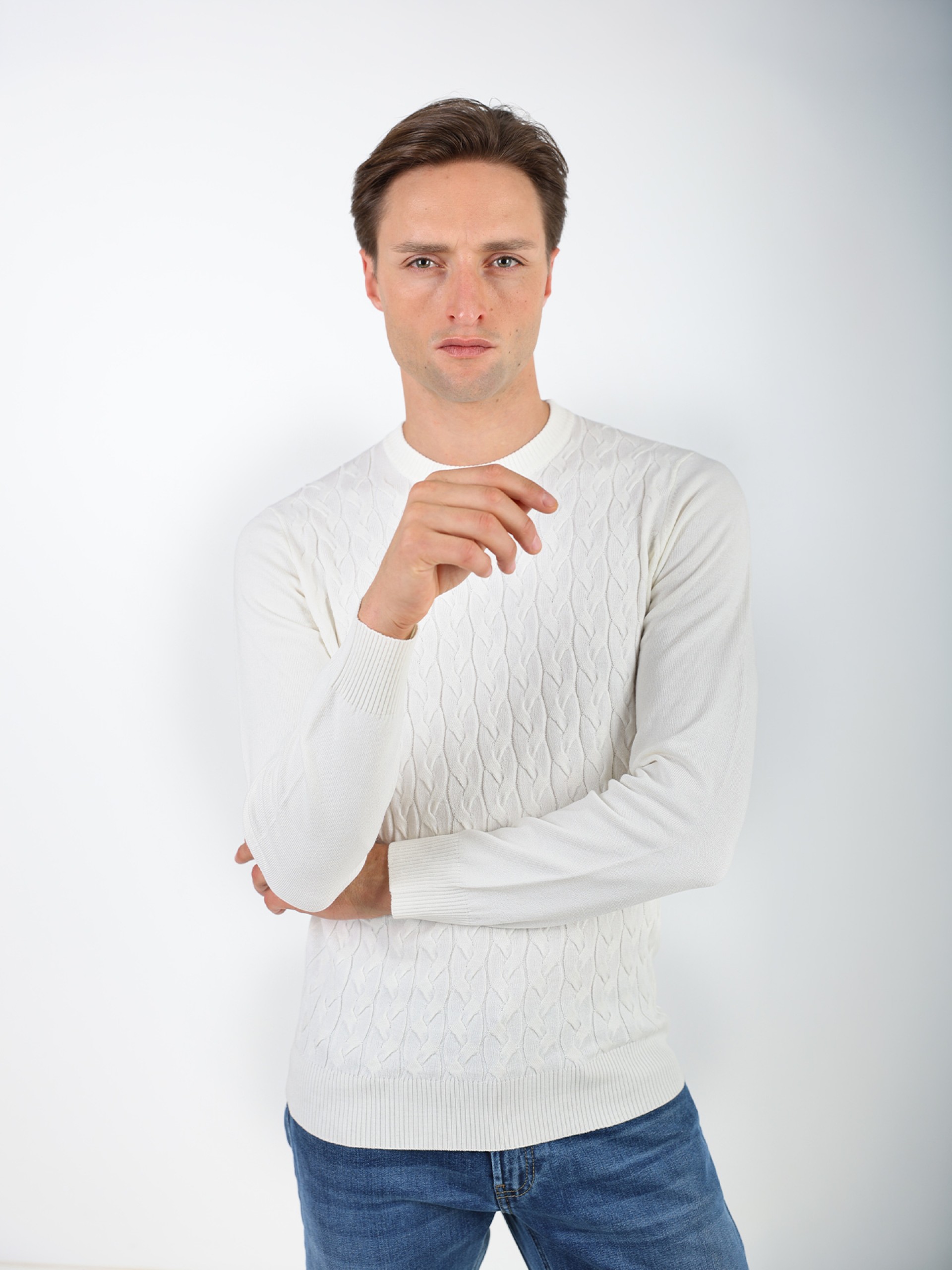 Camisola de malha com efeito entrançado