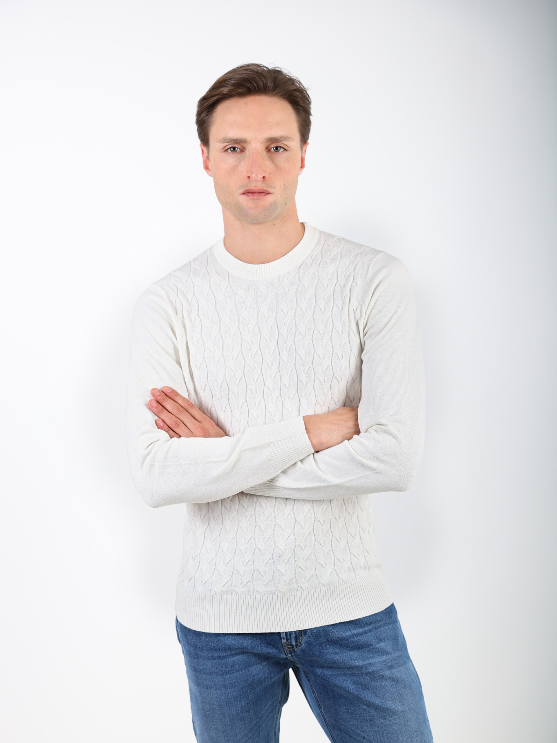 Camisola de malha com efeito entrançado