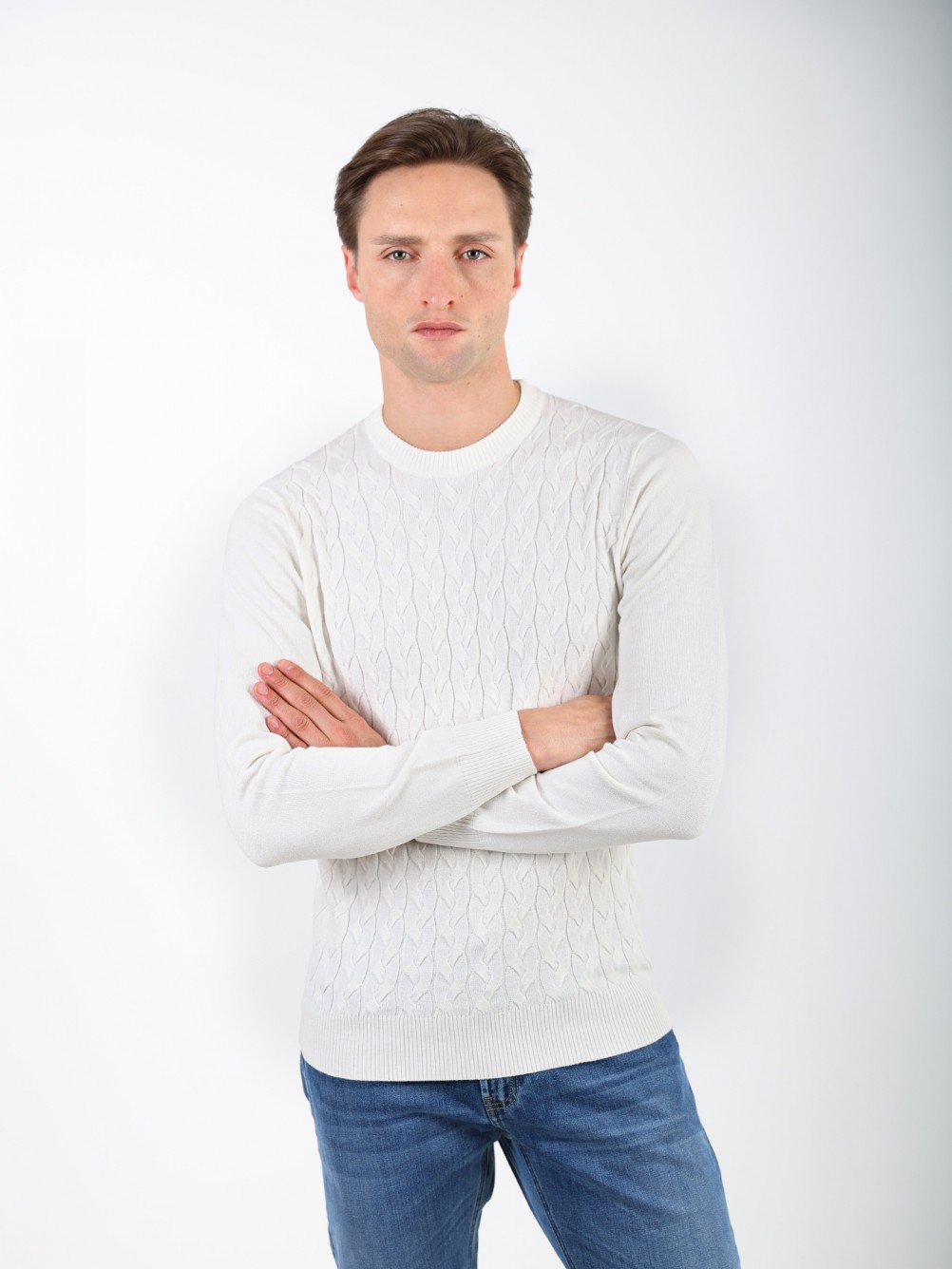 Camisola de malha com efeito entrançado