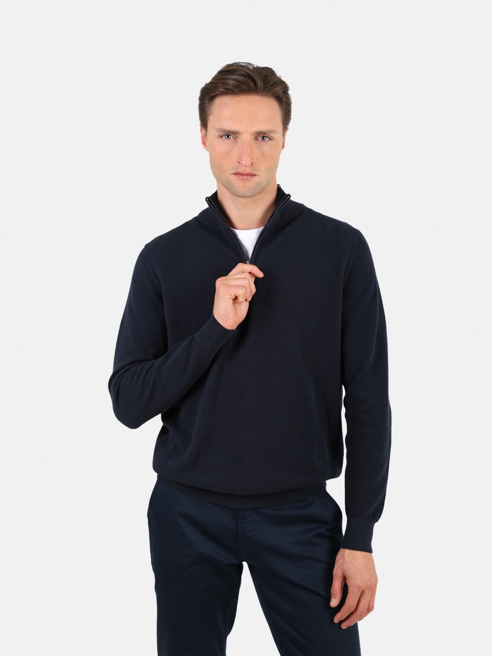 Knit sweater with half-zip 100% cotton