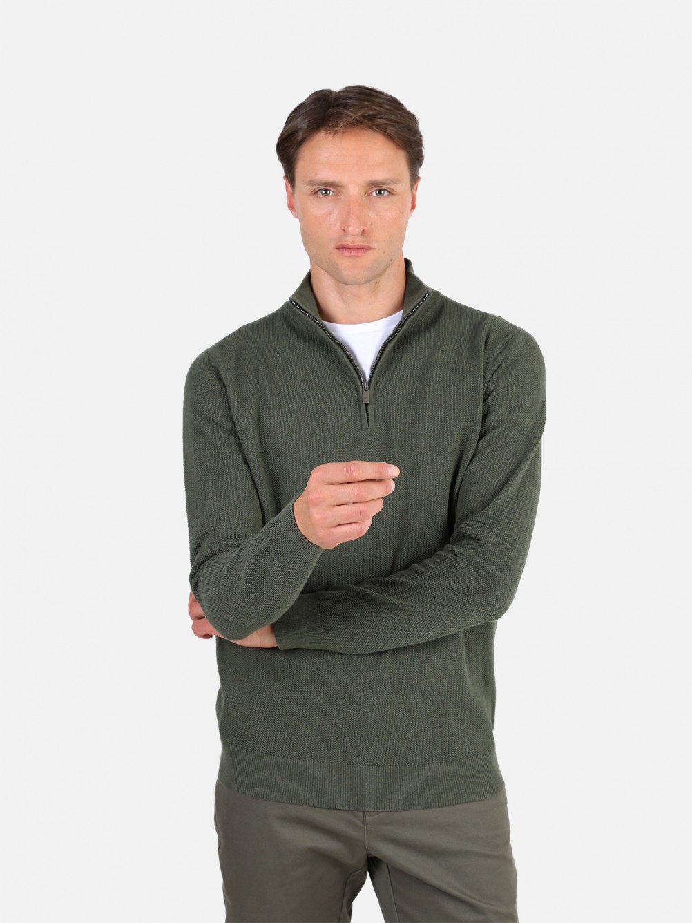 Knit sweater with half-zip 100% cotton