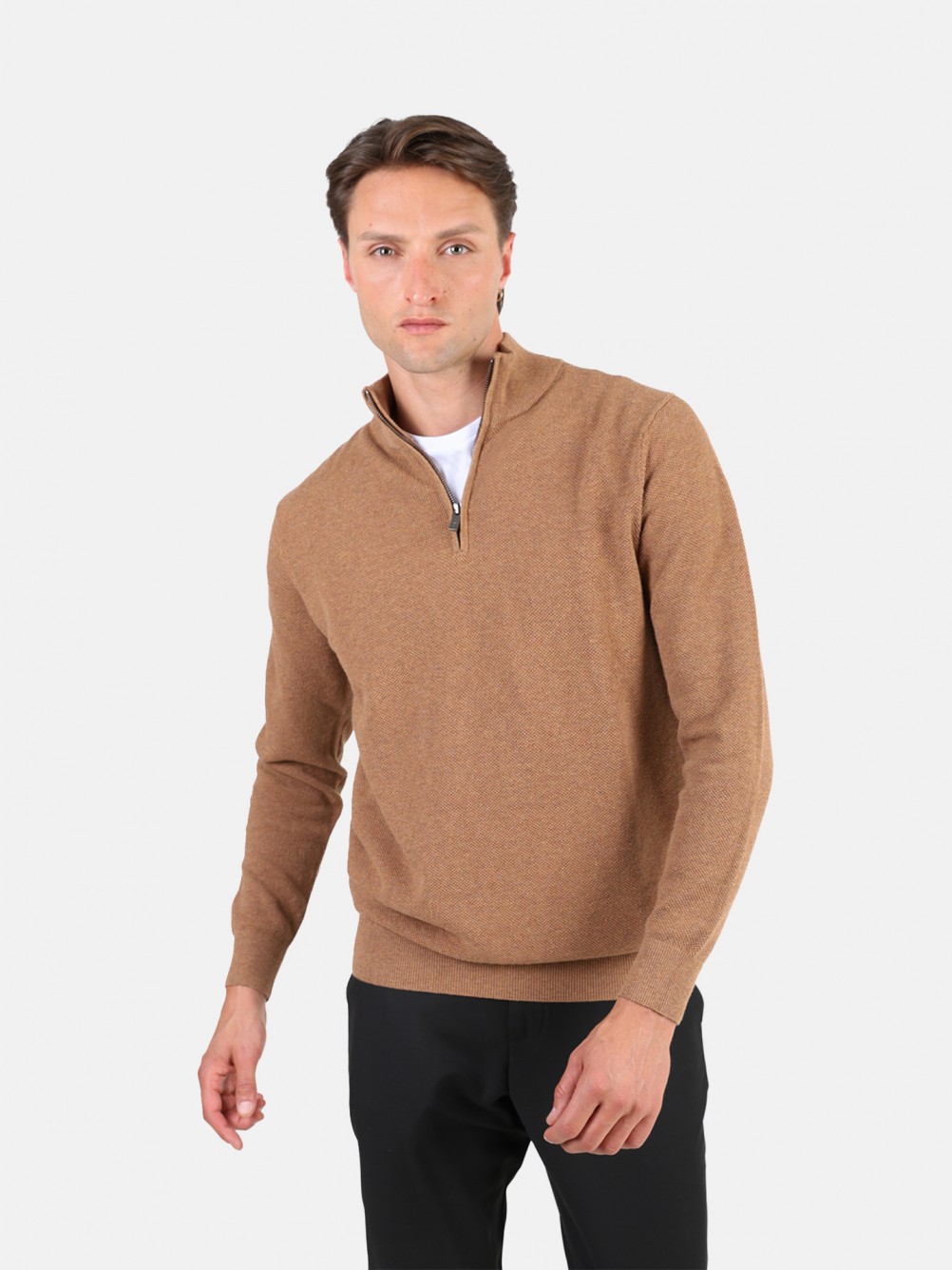 Camisola de malha meio fecho 100% algod�o