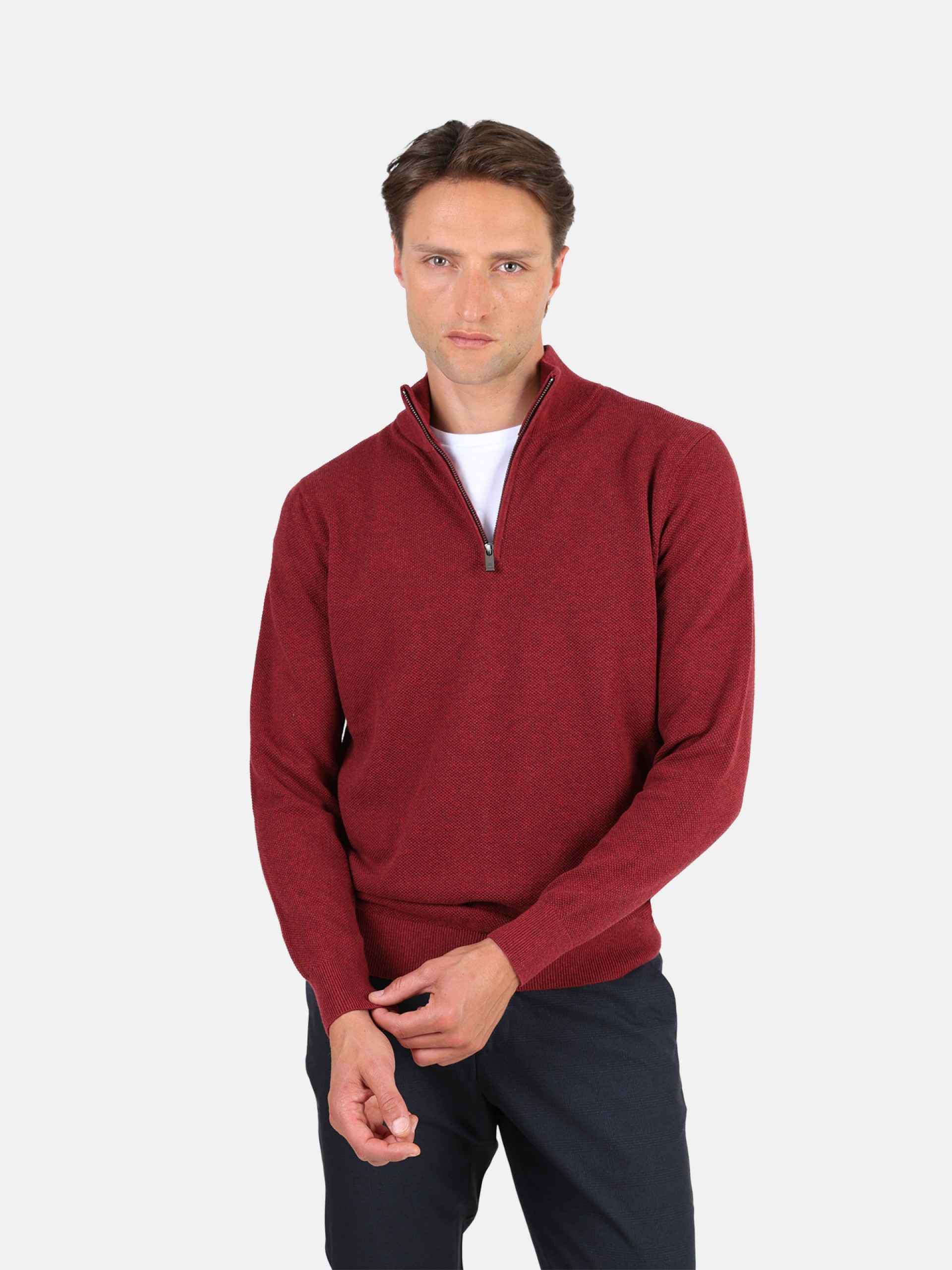 Knit sweater with half-zip 100% cotton