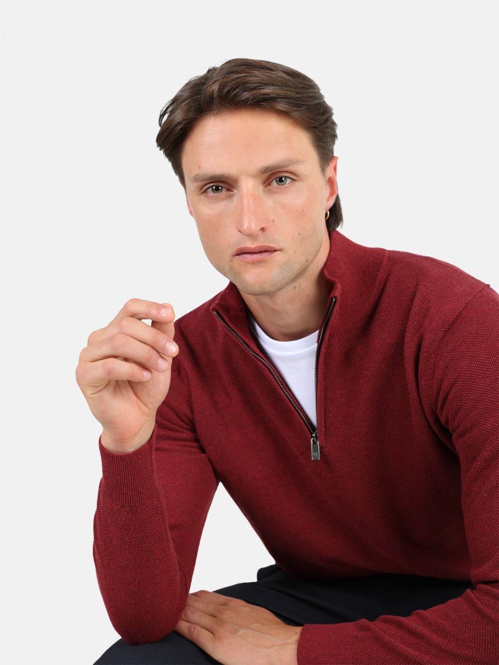 Knit sweater with half-zip 100% cotton