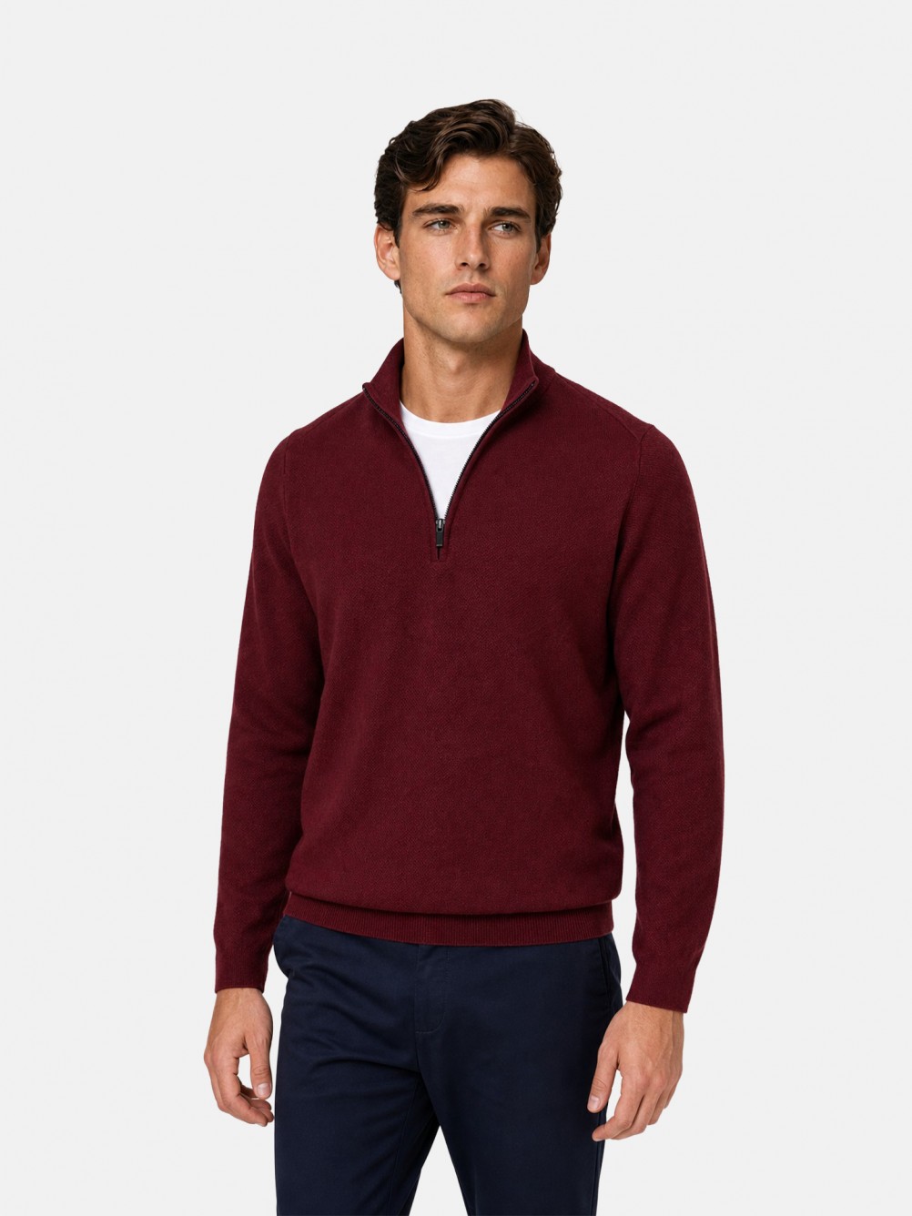 Camisola de malha meio fecho 100% algod�o