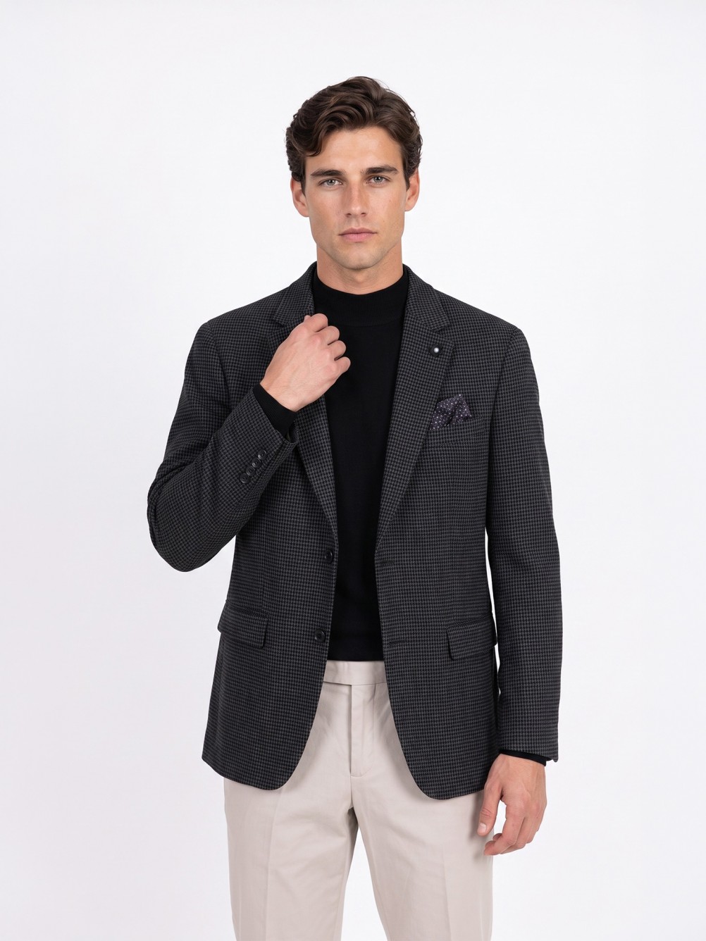 Micro-pattern blazer with wool