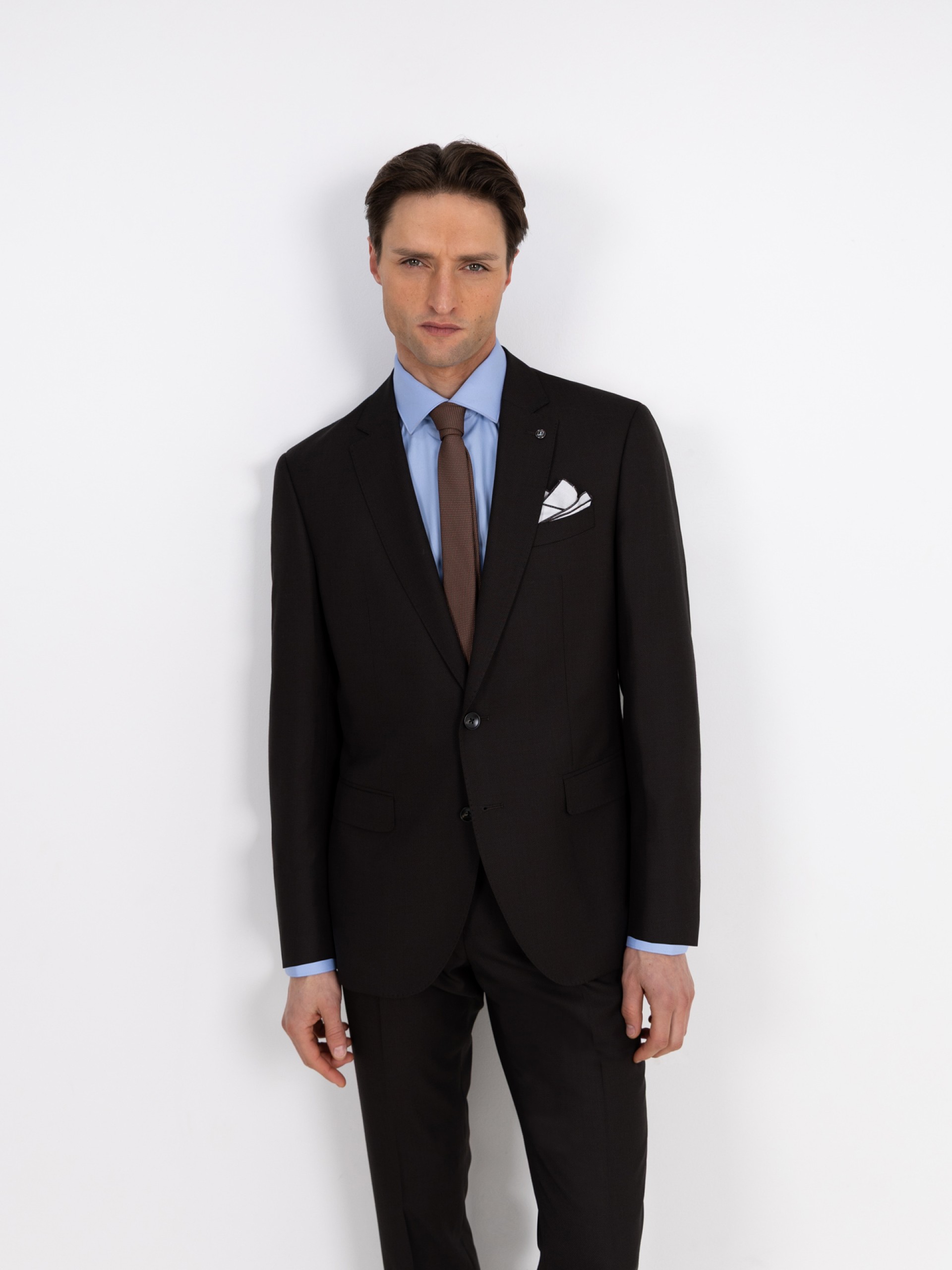 Regular Fit Micro Pattern Suit with Wool