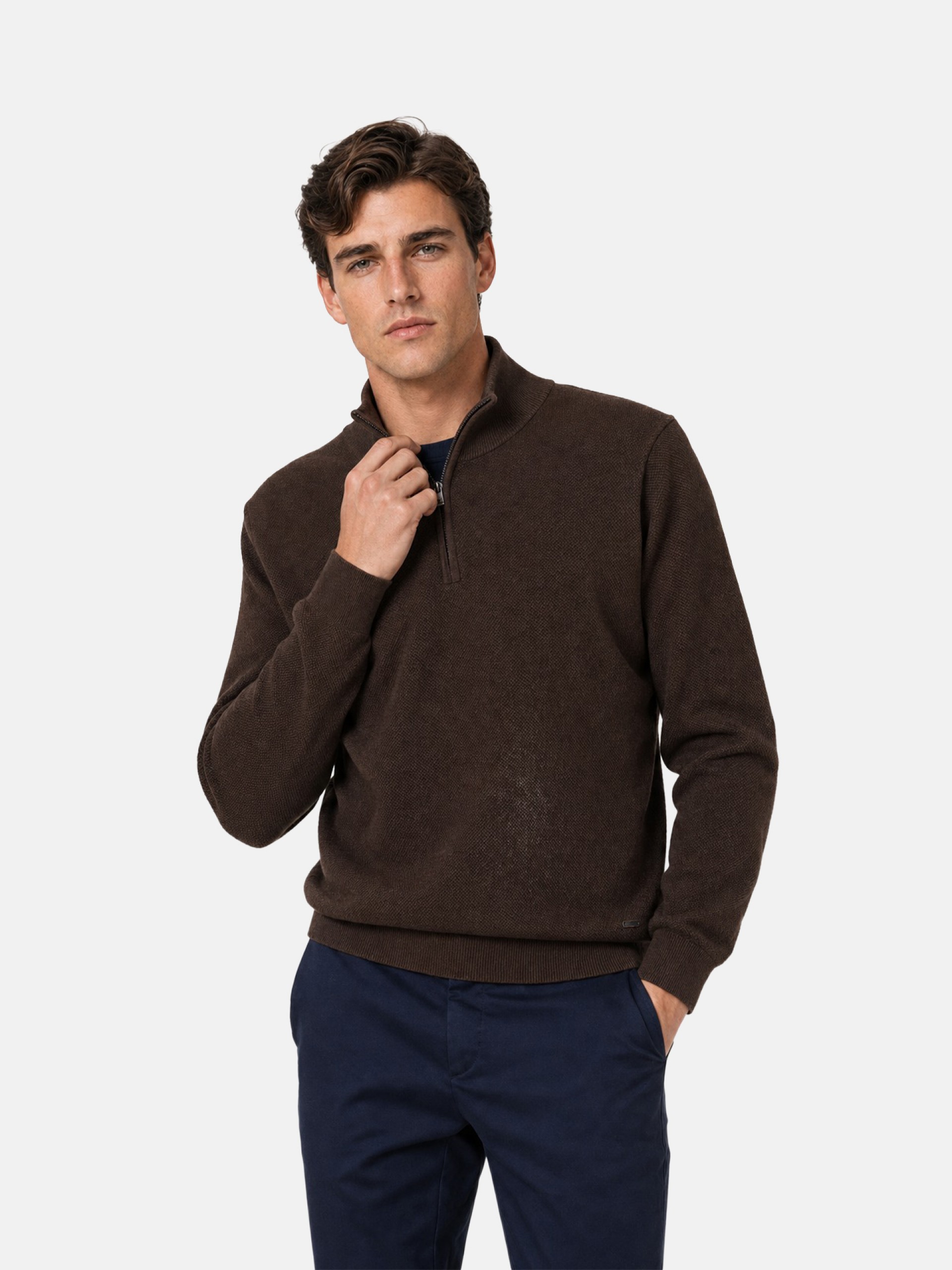 Knit sweater with half-zip 100% cotton
