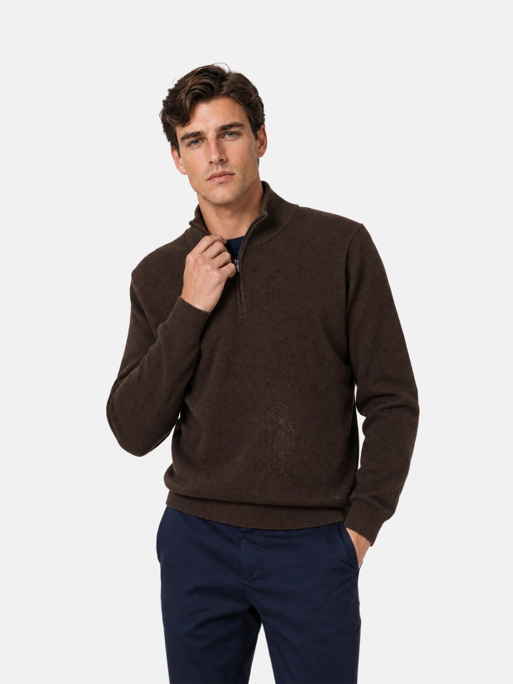 Knit sweater with half-zip 100% cotton