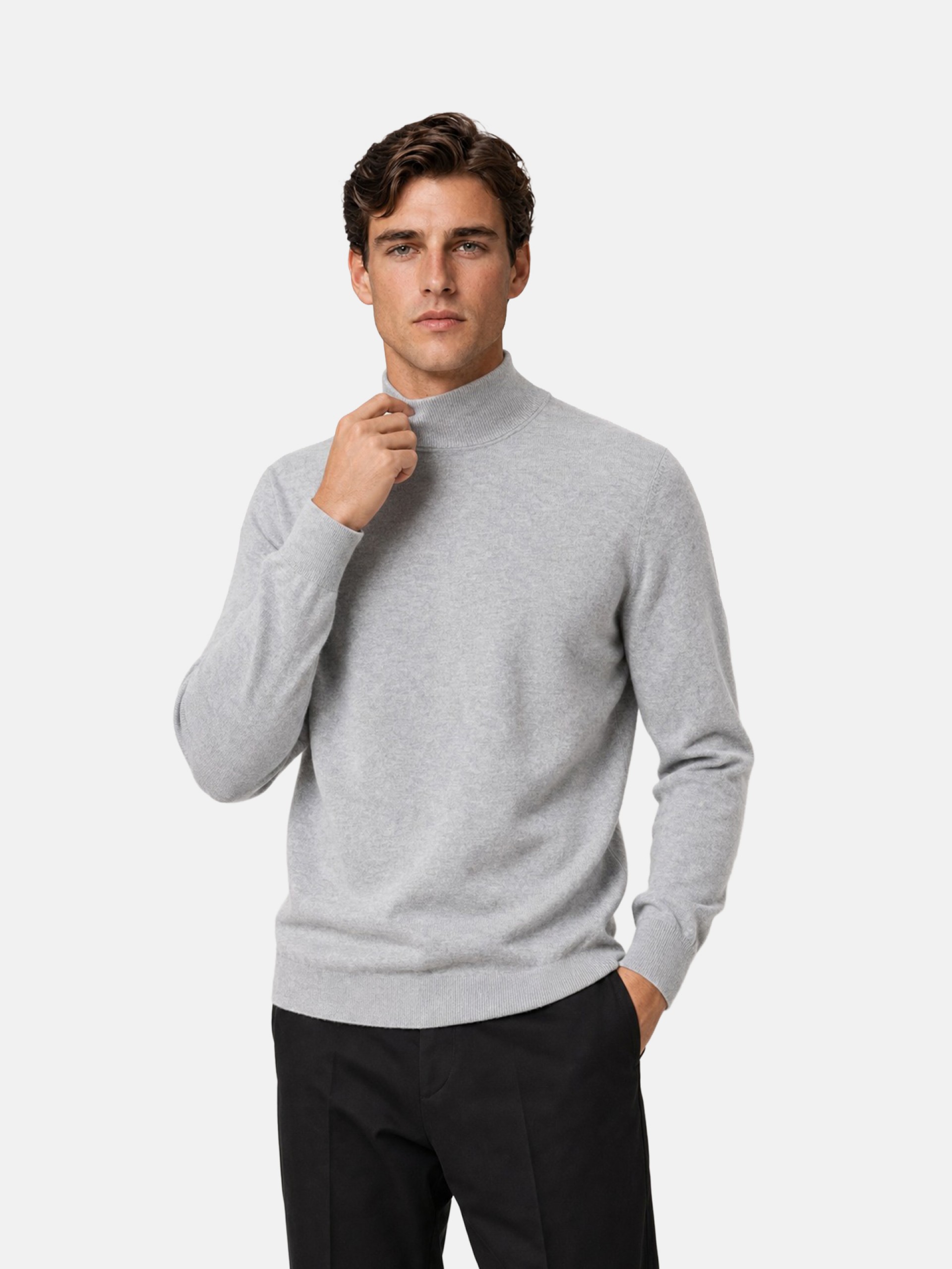 Camisola de meia gola algodão e caxemira