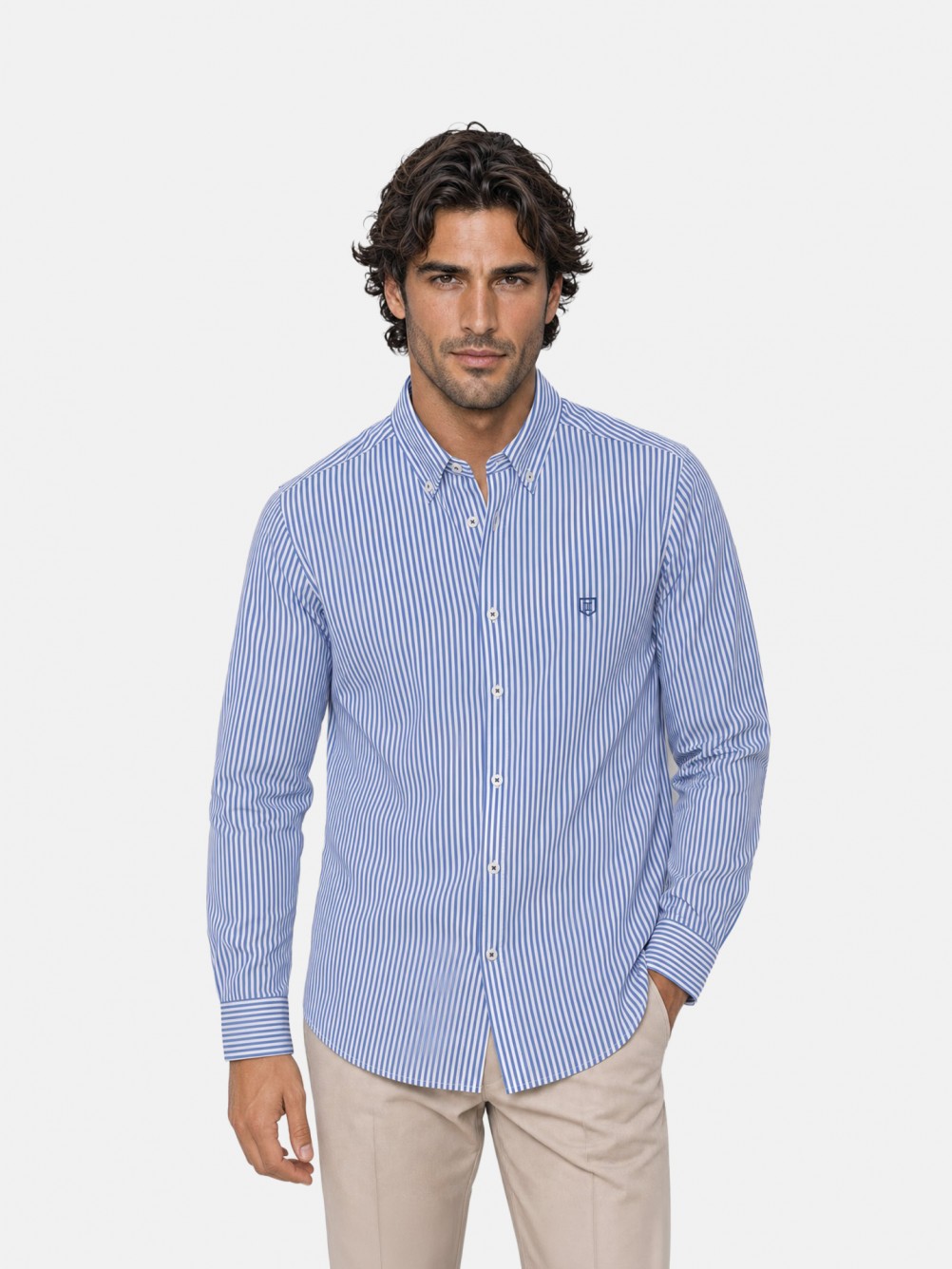Camisa de algod�o com padr�o �s riscas