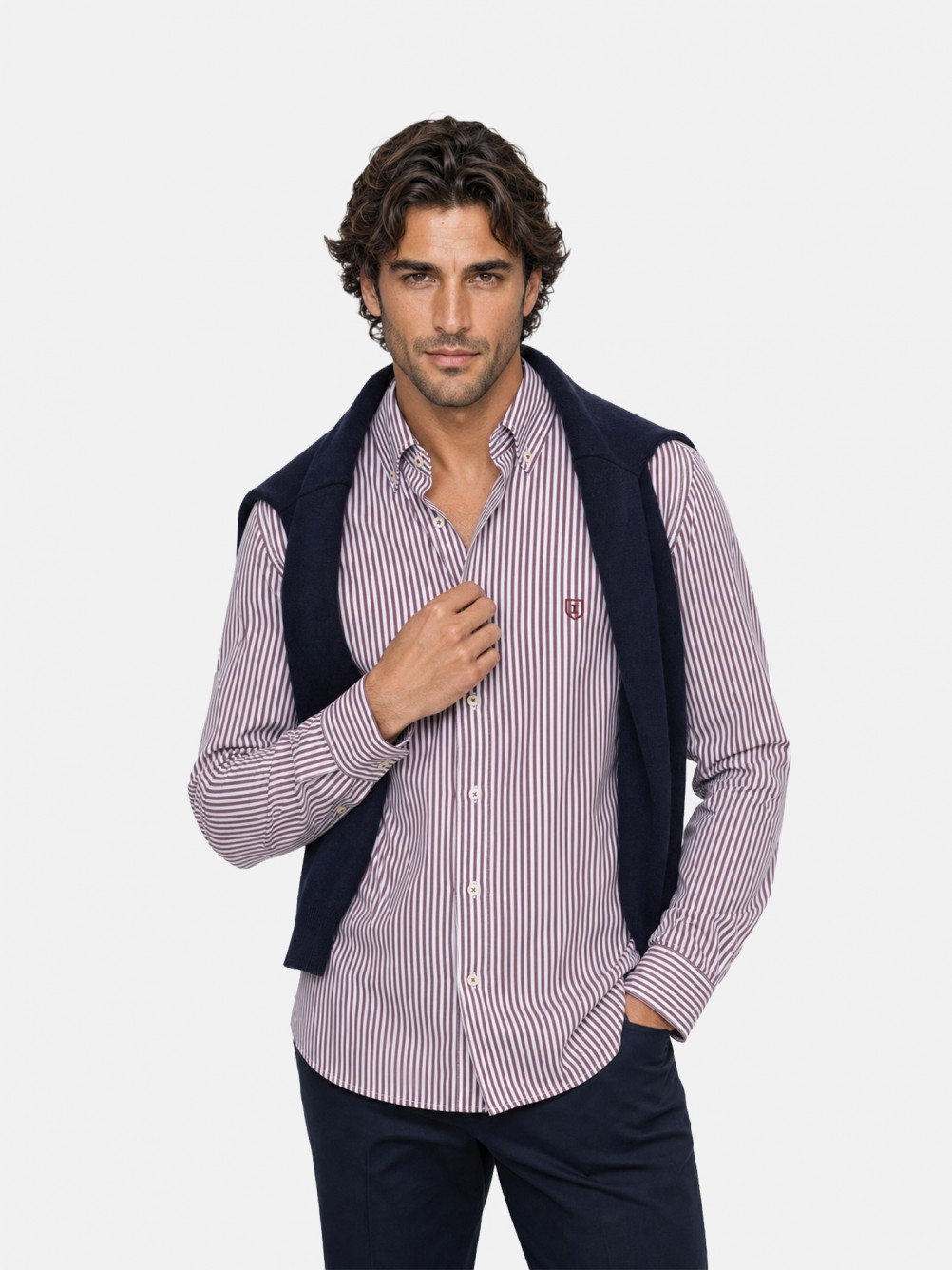 Camisa de algod�o com padr�o �s riscas