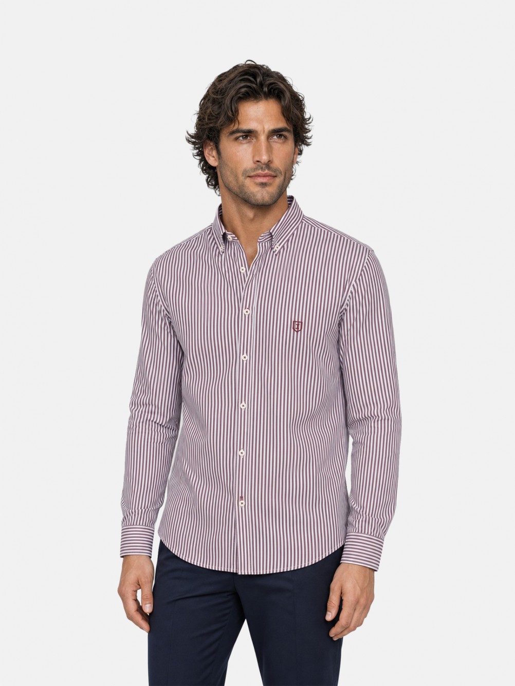 Camisa de algod�o com padr�o �s riscas